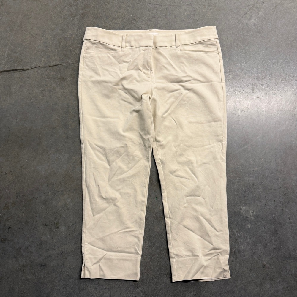 LOFT Womens Beige Ankle Pants Size 14 Career Trousers Side Slit Stretch Neutral